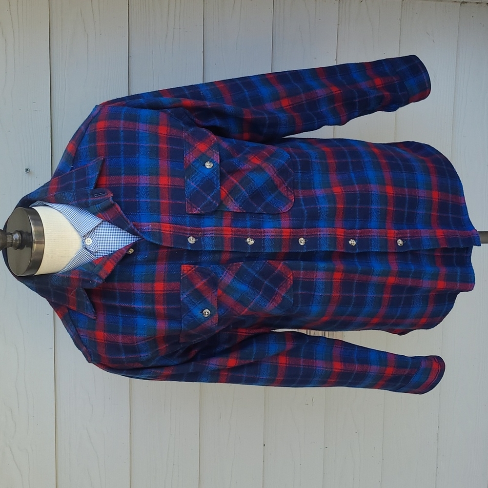 PRIVATE PROPERTY Red Blue Plaid Flannel Cotton‎ USA Sz M Long Sleeve Shirt VTG